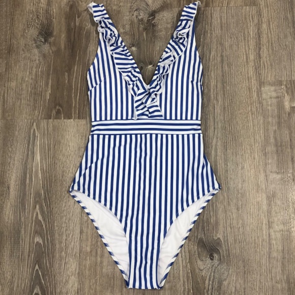 Cupshe Other - Cupshe Blue White Striped One Piece Swimsuit Ring Strap Medium Beach Vacation